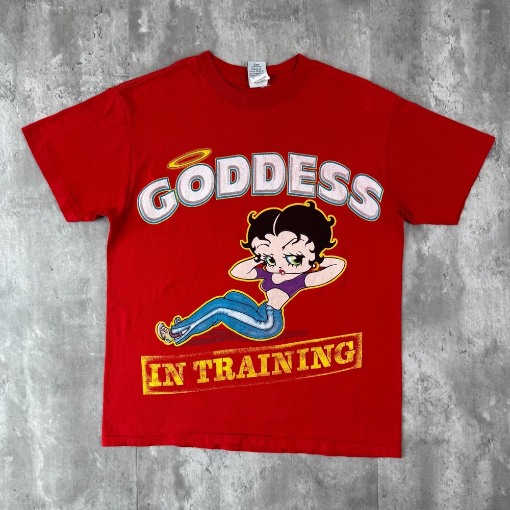 Vintage Betty Boop Goddess In Training T-Shirt Womens M Red Cartoon Y2K 2000
